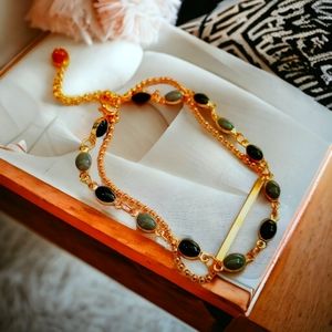 Gold and Green Double Layer Petite French Pearl Bracelet